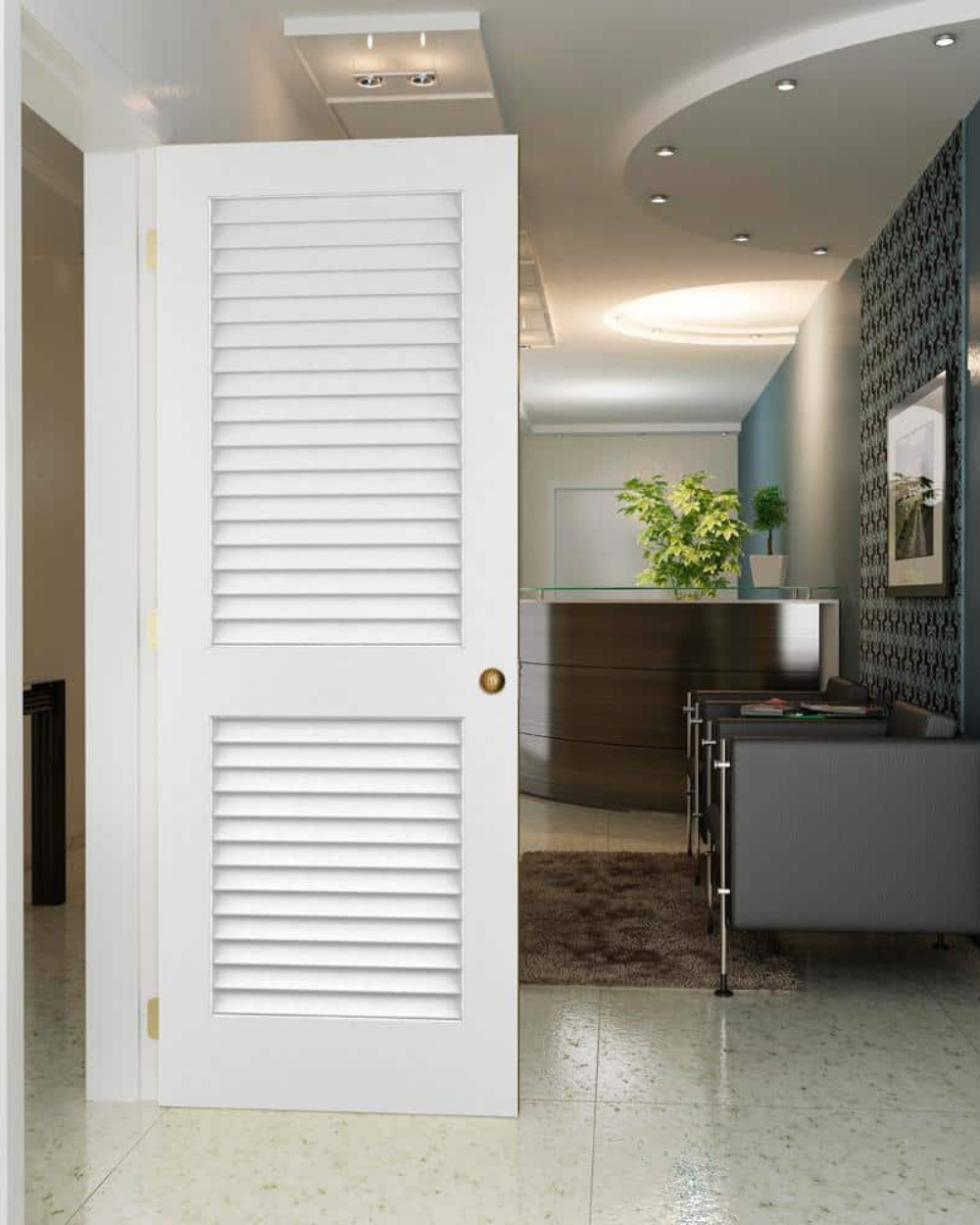 Two Plantation Louver Panel Interior Door (Primed)